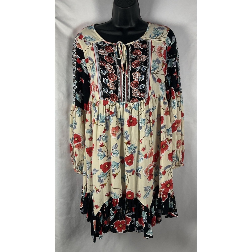 Patrons Of Peace Women's Small Long Sleeve Rayon Floral Babydoll Boho Dress